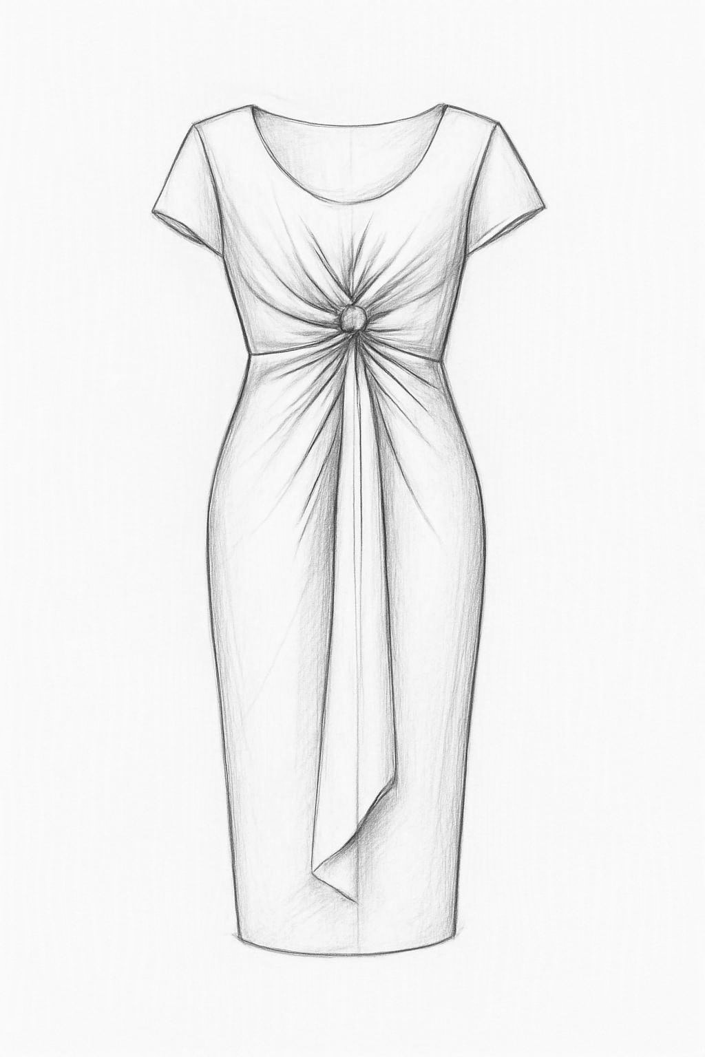 Pencil sketch of a draped dress with short sleeves